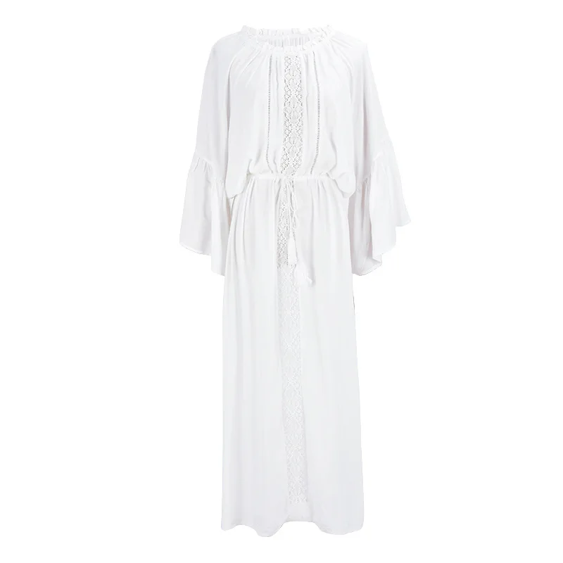 2019 летнее пляжное платье туника свободные белые парео Boho с цветочным узором для