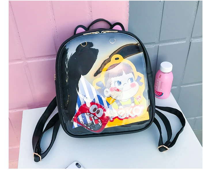 Lovely Cat Ear Leather Backpacks Candy Color Transparent Bag Teenage Girls Travel Bakpack Children Shoulder Bags School Itabag