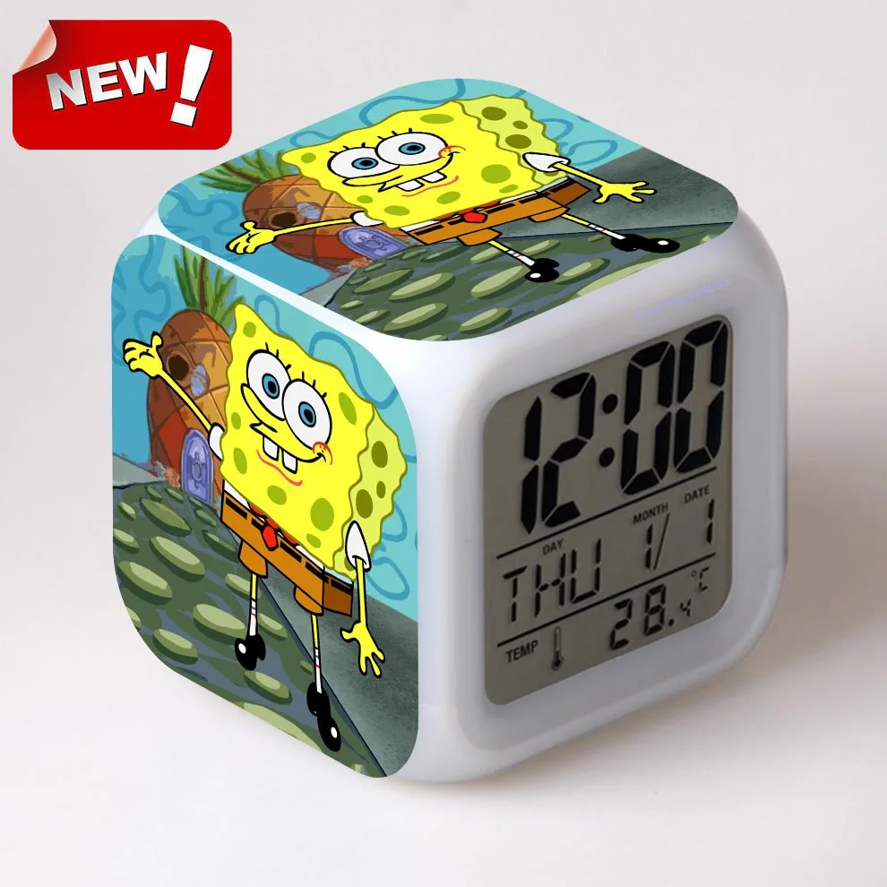 Губка Боб Квадратные Штаны цифровой будильник изменение цвета светодиодный часы дети мультфильм часы