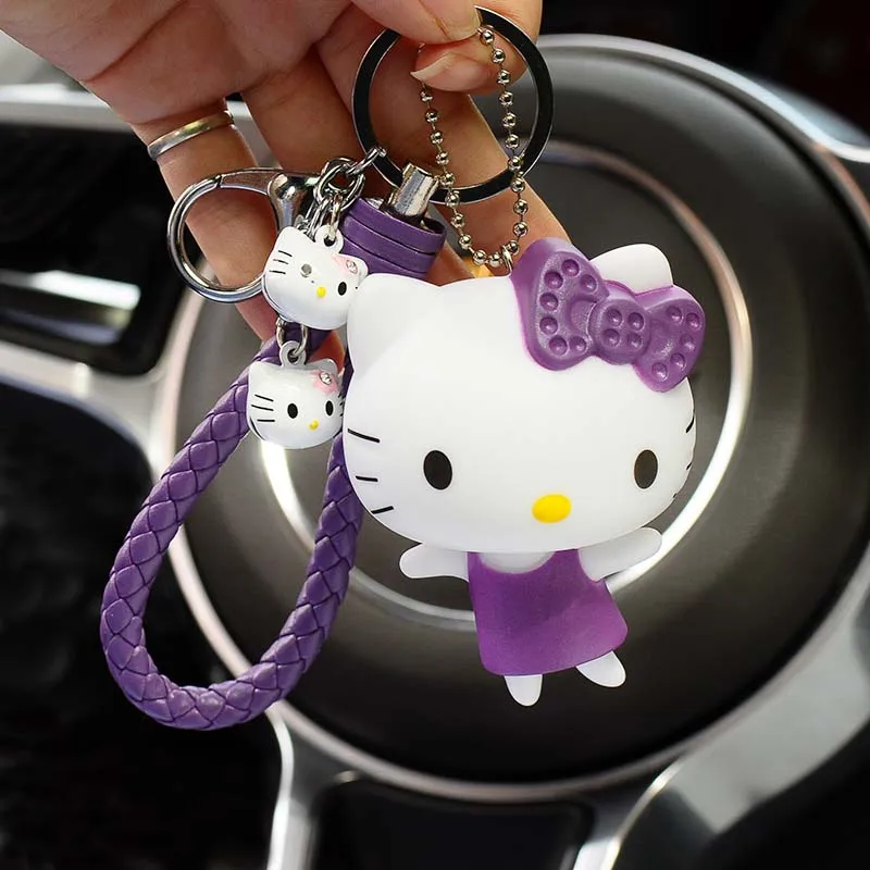 Милый мультфильм ПВХ кошка рисунок «hello kitty» кукла брелок кожа Веревка металлический держатель для ключей брелок с колокольчиком брелок Шарм сумка авто кулон подарки - Цвет: Type 8
