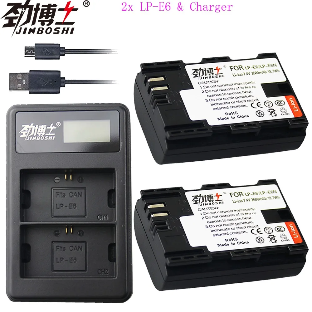 2x 2600mah LPE6 LP-E6 LP-E6N LP E6 Battery + LCD Dual Charger for Canon EOS 5DS R 5D Mark II III 6D 7D 80D | Электроника