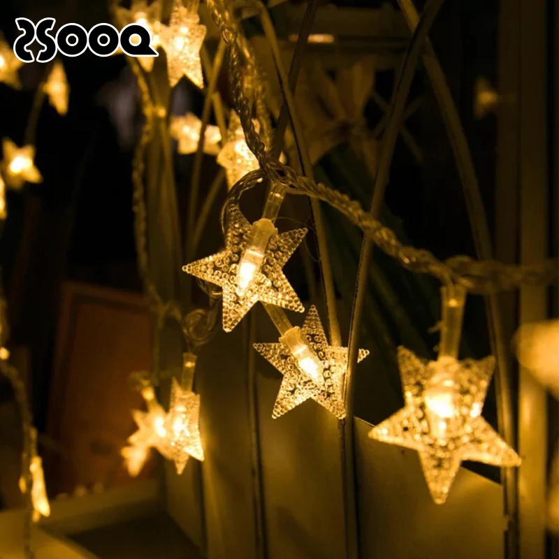 10 50Leds сказочная звезда гирлянда медная проволока Светодиодная лампа AA на
