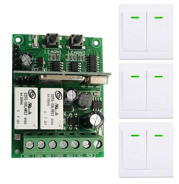 Individual learning code DC9V 12V 24V 10A 2CH digital Remote Control Switch Receiver Wall Transmitter Wireless Power | Обустройство