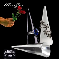 portable acrylic finger cone model ring storage and carrying stand rack holder counter top mini jewelry display show case shelf