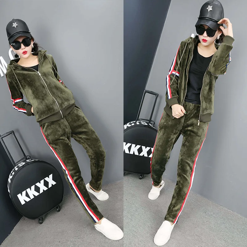 2017 спортивный комплект Для женщин замшевые Утепленная одежда кашемир с