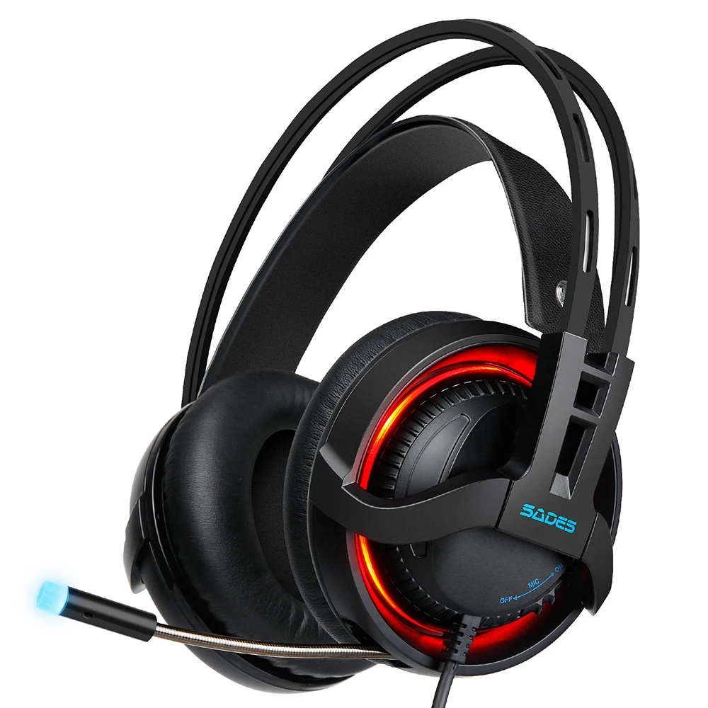 SADES R2 игровая гарнитура, стерео звук, компьютерные наушники, USB, дышащие, светодиодный, с микрофоном, для PC Gamer