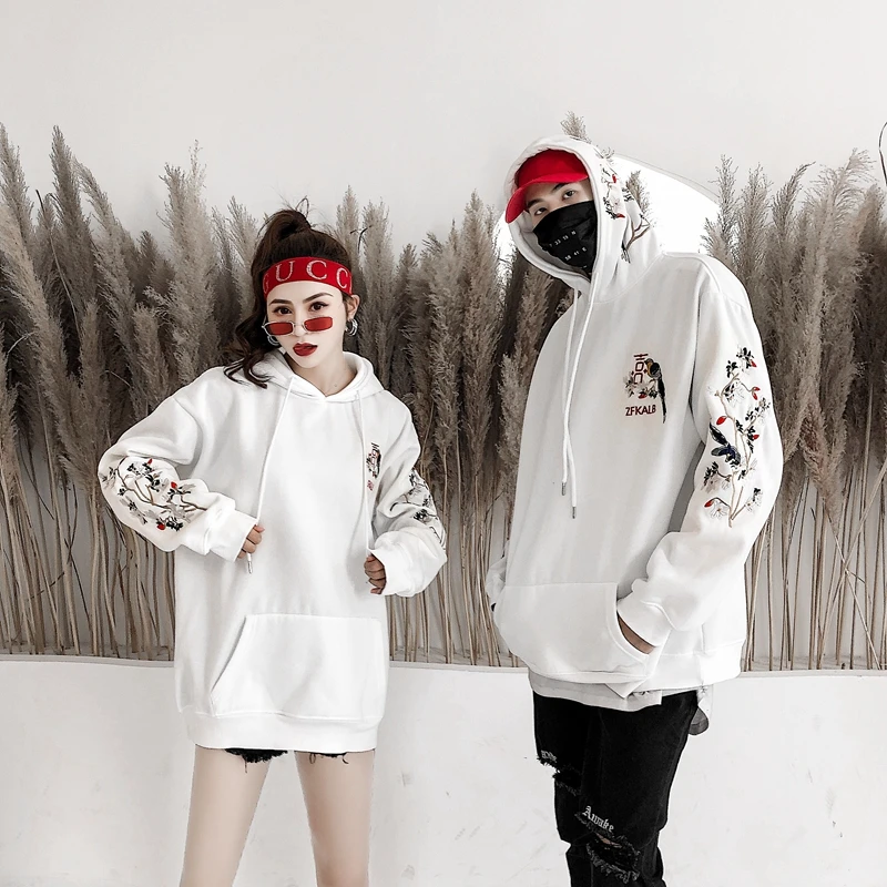 Высокое качество цветок птица вышивка Толстовка зима modis Harajuku одежда пара marvel xxxtentacion толстовки для мужчин и женщин Кофты