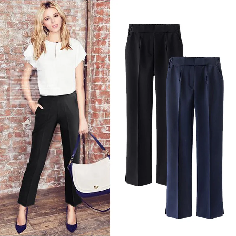 

2019 suit pants & capris women Plus size 5XL black office high waist loose casual long straight pants female trousers