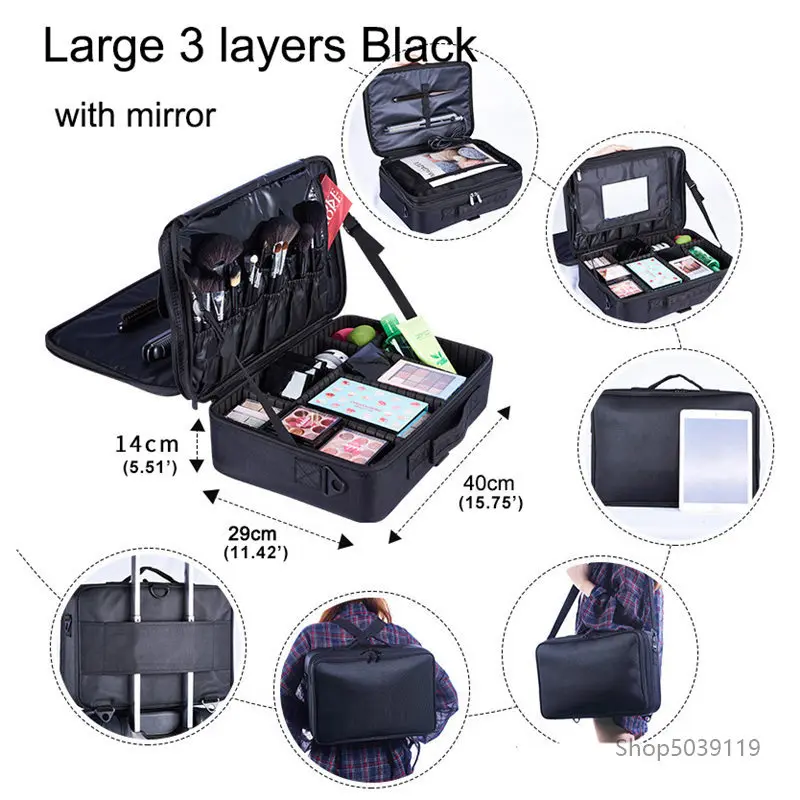 Large 3 layers Black Органайзер для макияжа чехол для костюма s Многоэтажный большой профессиональный косметический чехол для косметики чехол для макияжа чехол для костюма макияж - Цвет: Large 3 layers Black