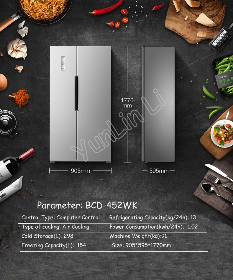 Роскошные холодильники с двойной дверью бытовые 452L ультратонкие воздушным