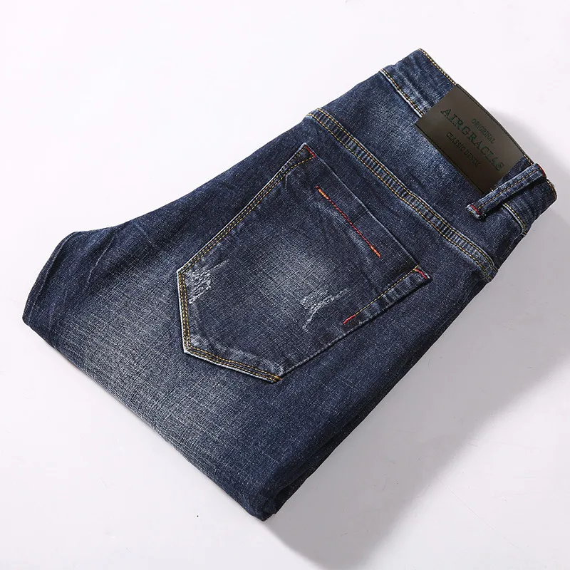 Darkl Blue AIRGRACIAS, брендовые качественные мужские джинсы, темные цвета, деним, хлопок, рваные джинсы для мужчин, модные дизайнерские байкерские джинсы, размер 28-40 - Цвет: Darkl Blue