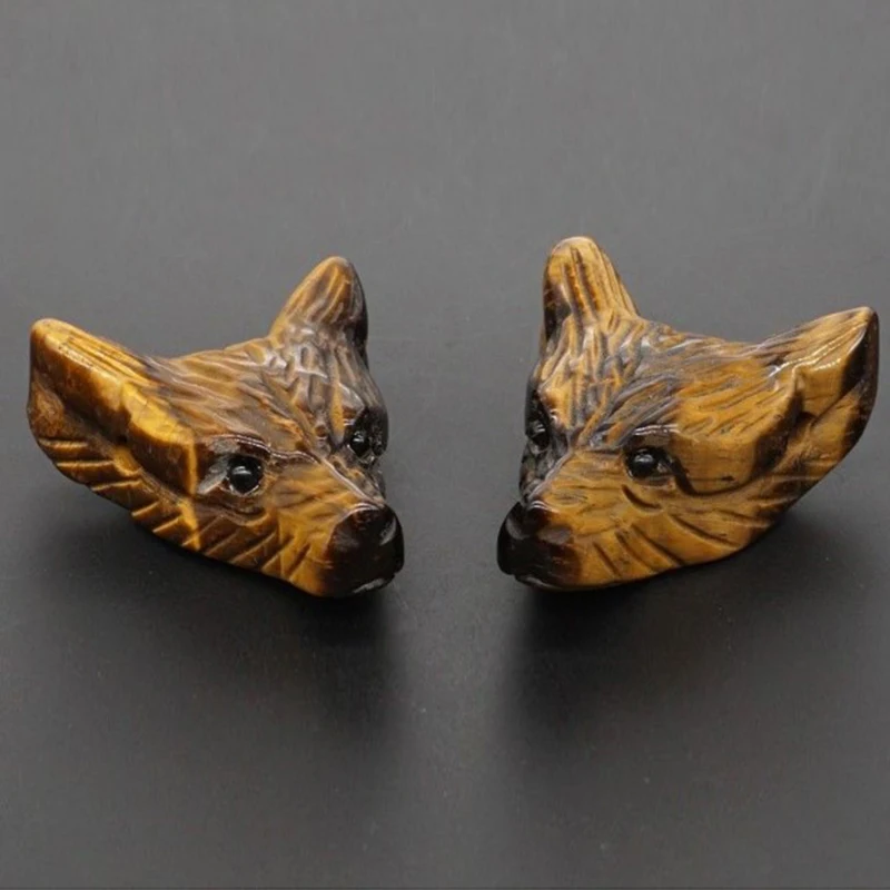 Tiger eye 1 шт. новые милые животные голова Волка дизайн Статуэтка-подвеска натуральный камень кристалл кварц резное ожерелье - Окраска металла: Tiger eye