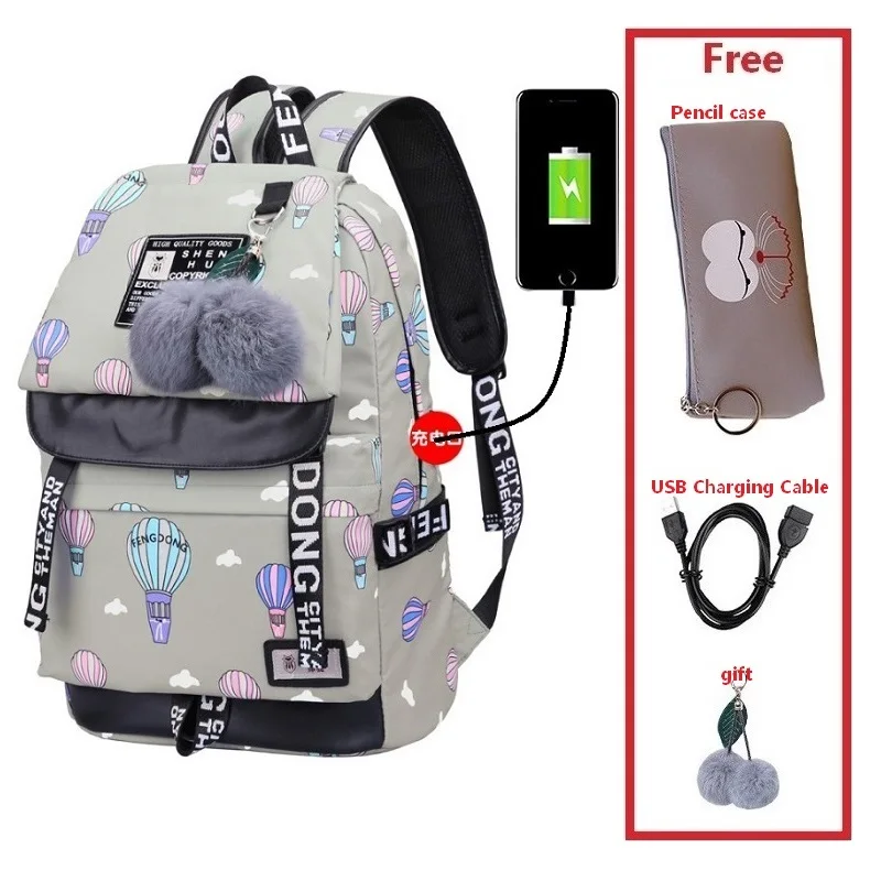 Set 7 Модная школьная сумка для девочек, рюкзак с USB зарядкой, meisjes schooltas, детская школьная сумка для девочек, рюкзаки для девочек, mochila de menina - Цвет: Set 7