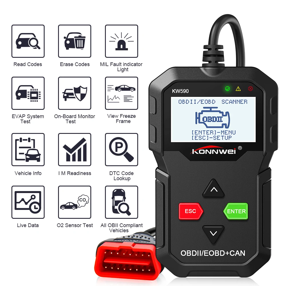 2019 OBD диагностический инструмент KONNWEI KW590 считыватель кодов автомобиля OBD2 сканер