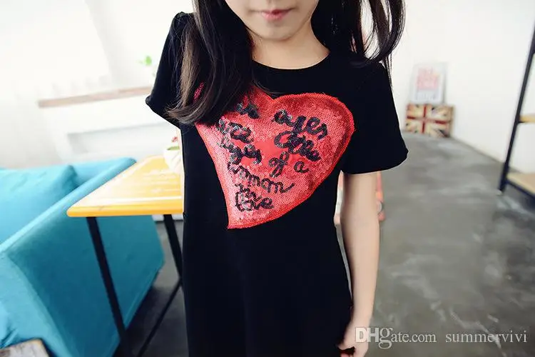 2016 новый мать и дочь одежда девушки красные блестки в форме сердца с коротким