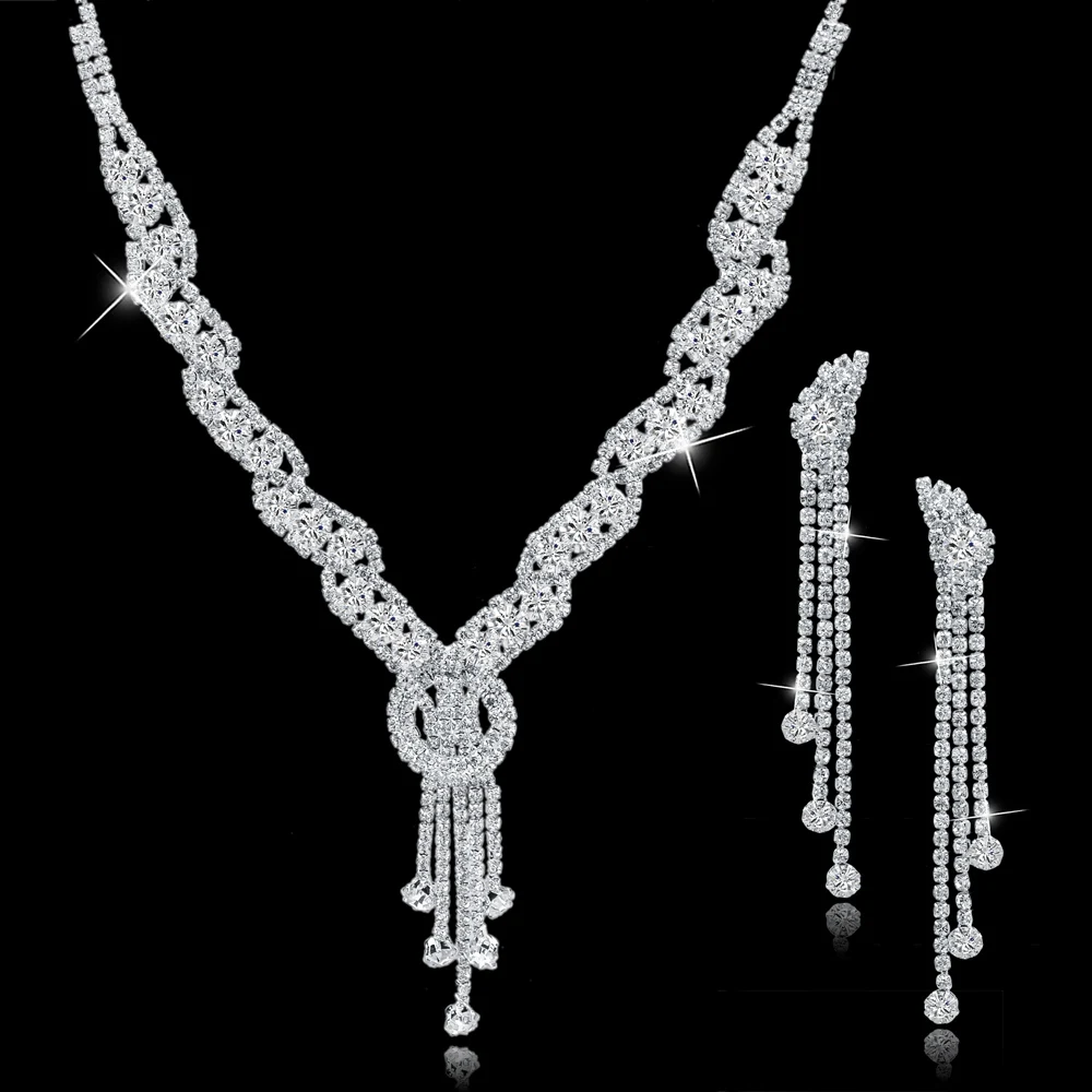 Элегантные женщиы мода свадебные бижутерия набор с горным хрусталями серебро