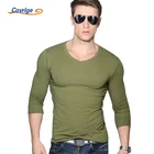 Мужская Однотонная футболка Covrlge, повседневная облегающая футболка с длинным рукавом и v-образным вырезом, модель MTL001 на весну
