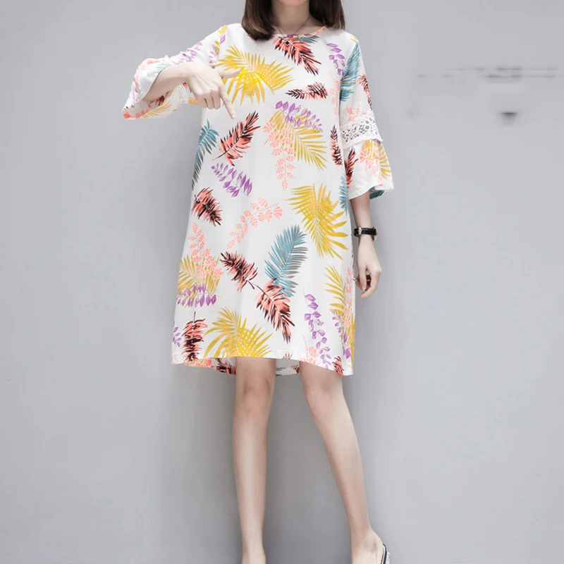 Новое летнее женское платье повседневное свободное тонкое Хлопковое с цветочным
