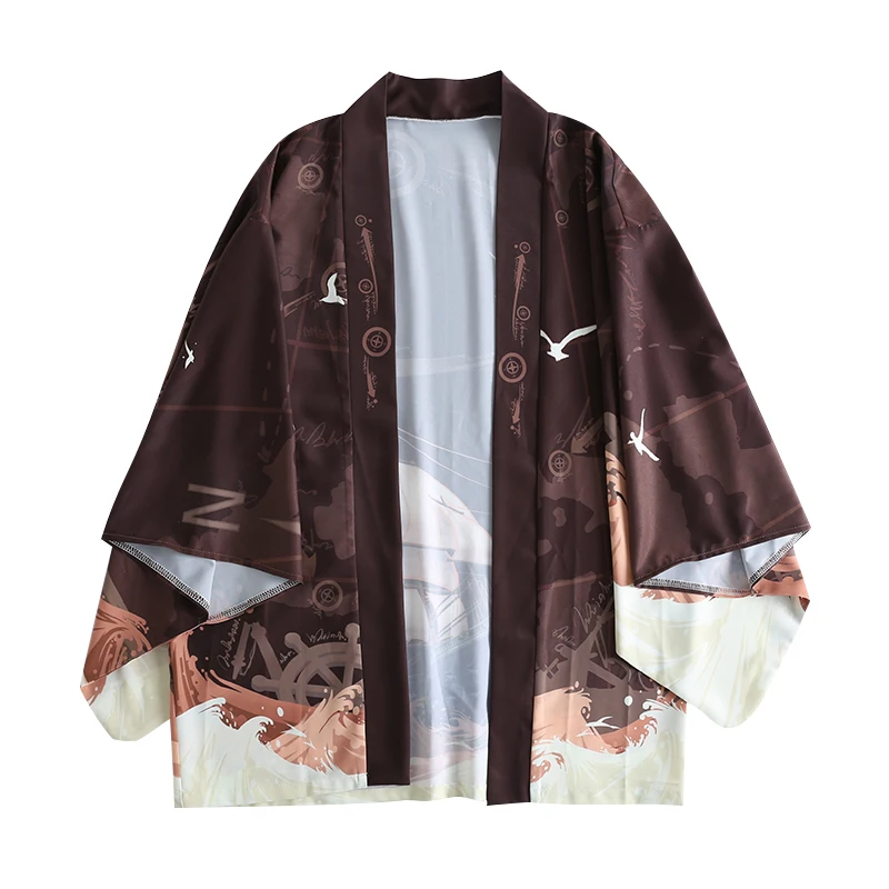 Японское стильное пляжное кимоно с принтом Haori Yukata, модный летний солнцезащитный кардиган, пальто для женщин и мужчин, косплей, пара топов