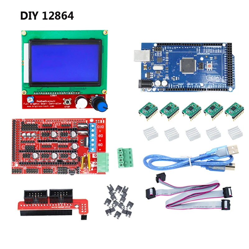 CNC 3d Принтер Комплект для Arduino Mega 2560 R3+ RAMPS 1,4+ lcd 2004+ A4988 шаговый драйвер