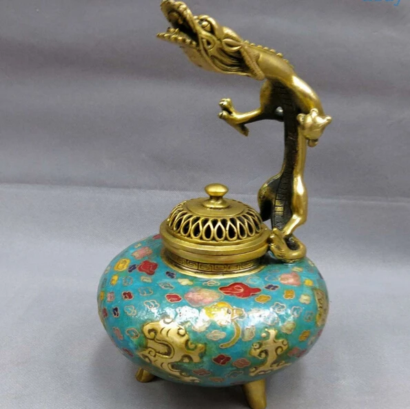 Ymying 1020 + 9 &quotКитай бронза gild Перегородчатые кадило мелкий синий fly dragon курильница