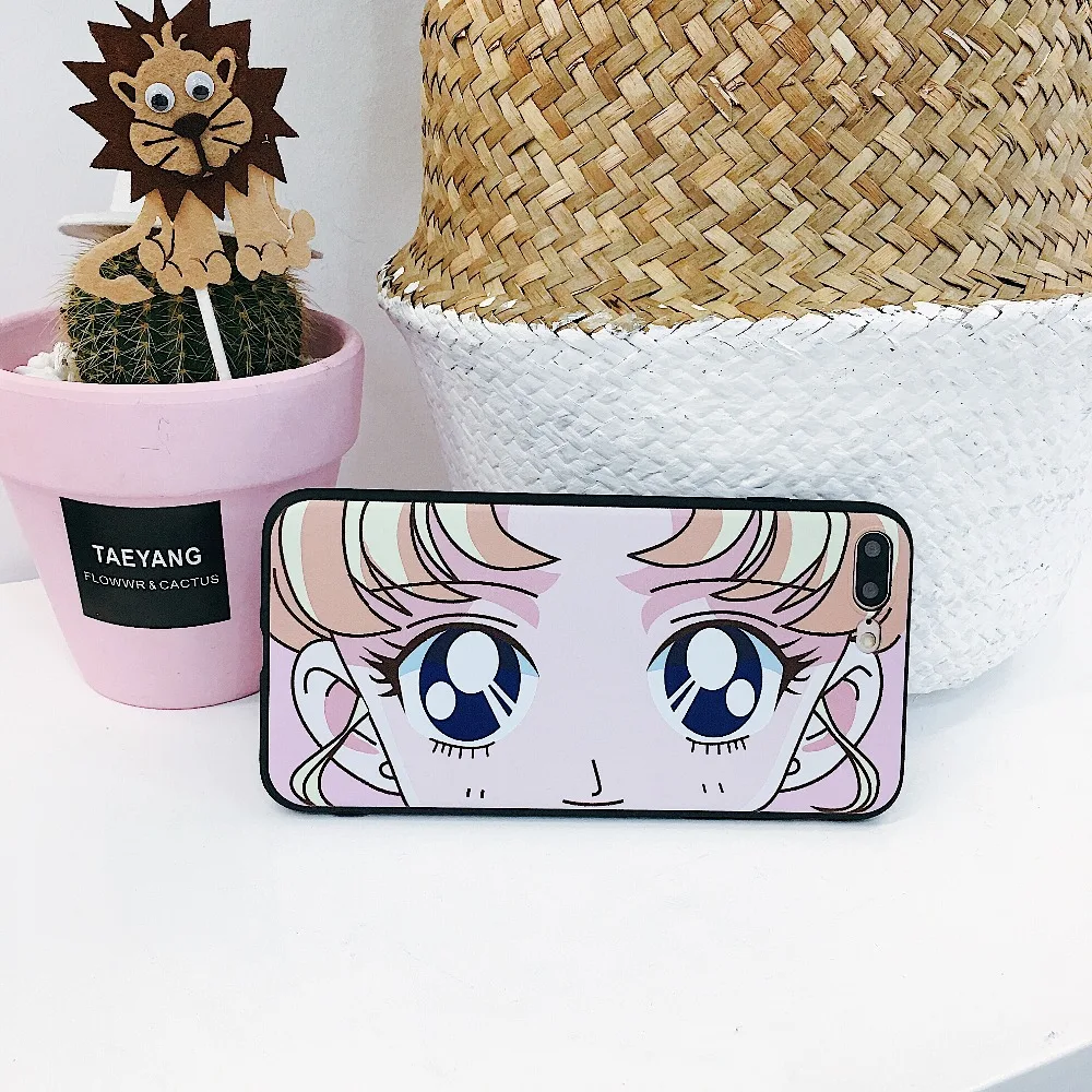 Cartoon Sailor Moon Beautiful girl selfie eyes Cute 3d relief Soft TPU Phone Case for iphone 8 7 6 6s X XS XR Max plus Cover |