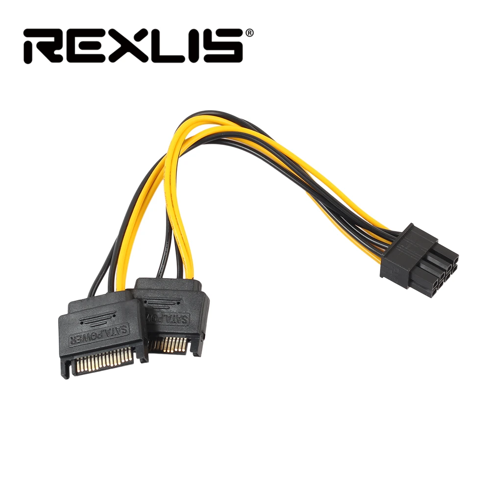 REXLIS новый двойной SATA 15pin к 8pin (6 + 2) видеокарта Powr Кабель адаптер 20 см PCI E Питание