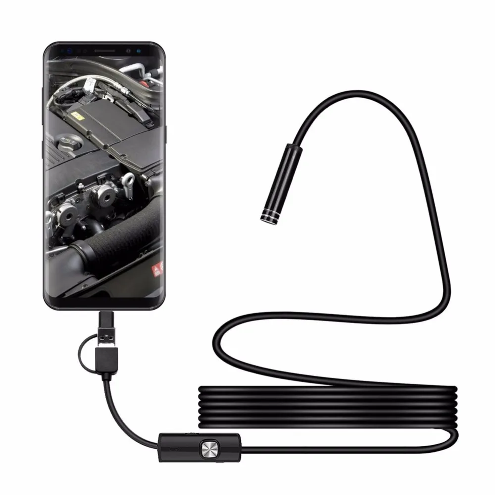Камера эндоскоп с объективом 7 мм 1 м 2 провод Type C/USB/Micro USB/borescops Инспекционная