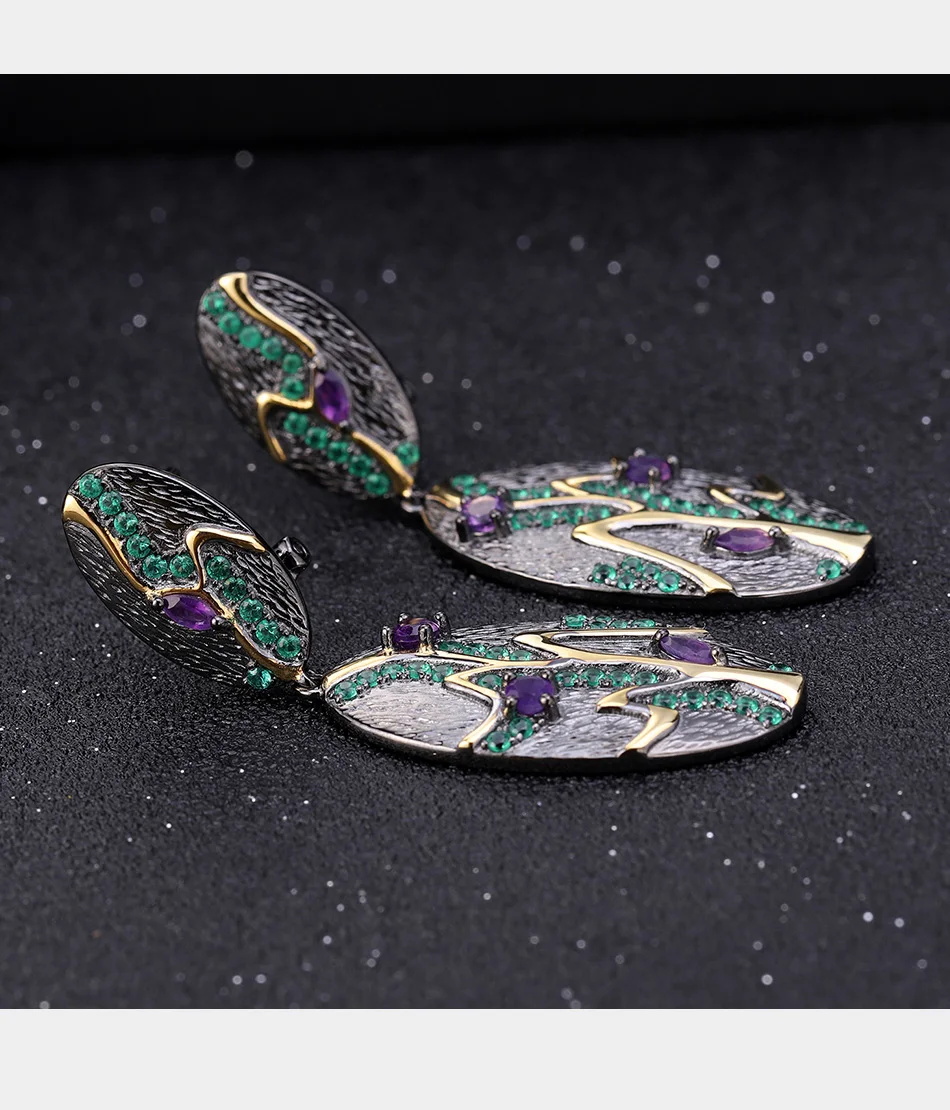 GEM'S BALLET 925 пробы серебро 0.76Ct натуральный овальный аметист Висячие серьги для женщин ювелирные изделия Джорджия О 'кеффе лист серьги