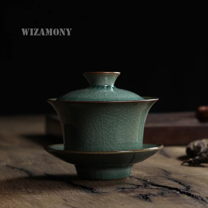 

Chinese Longquan Celadon Porcelain Gaiwan China Teacups and SaucerTea Bowl Large Capacity 190ml, Chinese Tea Pot Gift Package