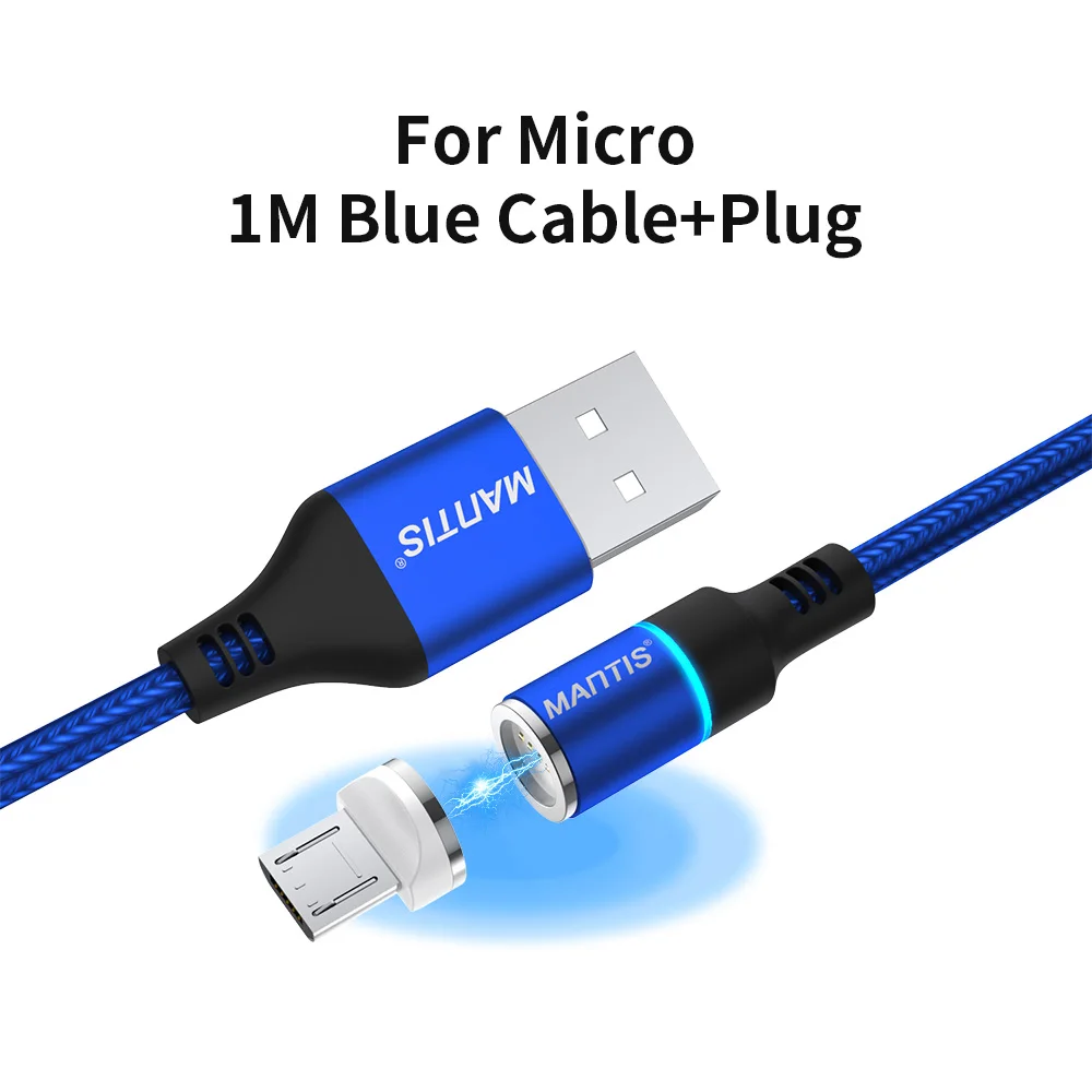 BlueMicro MANTIS 3A Магнитный зарядный Micro Usb кабель для samsung S7 провод для быстрой зарядки Магнитный кабель huawei Xiaomi Redmi 4X Note 4 5 - Цвет: BlueMicro