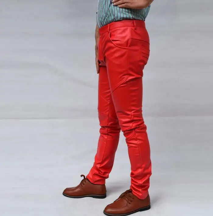 Мужские мотоциклетные брюки из ПУ кожи белые и черные | Мужская одежда