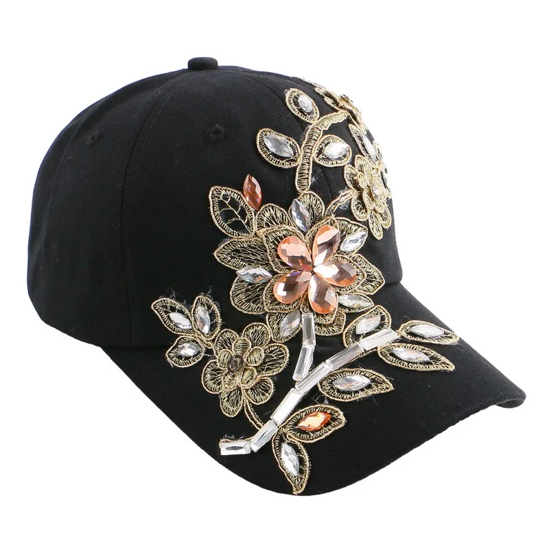 Новейший дизайн модели красоты корона в форме хрустальных бусин bling rhinestone girl женские роскошные Брендовые джинсовые бейсболки - Цвет: black