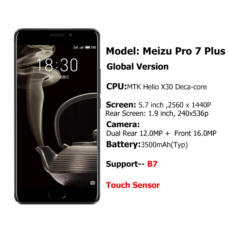 Официальная глобальная версия Meizu Pro 7 плюс 6 ГБ Ram 64 Rom мобильный телефон на