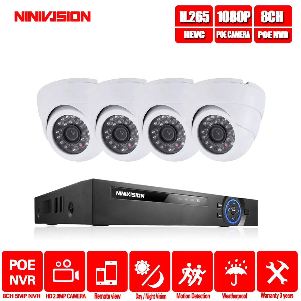 white dome camera NINIVISION 1080 P HD CCTV Камера Системы 8CH POE NVR 2MP Крытый Открытый 4 шт безопасности IP Камера P2P видеонаблюдения Системы комплект - Цвет: white dome camera