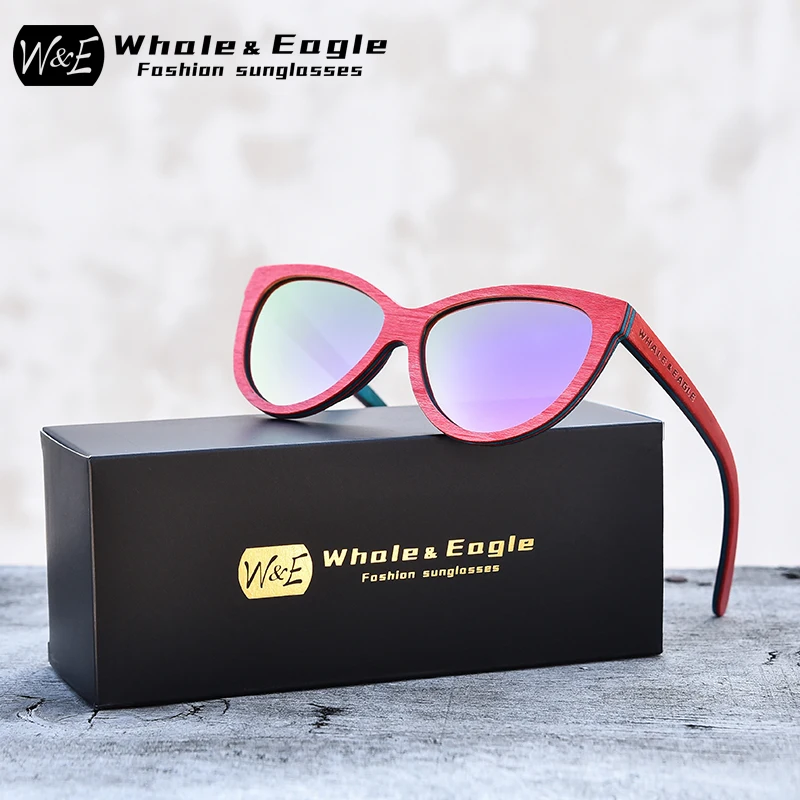 Женские деревянные солнцезащитные очки Whale & Eagle розовые поляризационные с