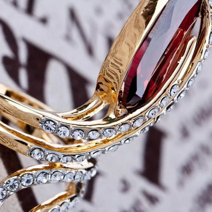 Fashion Red Gem Rings For Women Classic Wedding Romantic Ring Gold Color Jewelry Crystal Female | Украшения и аксессуары