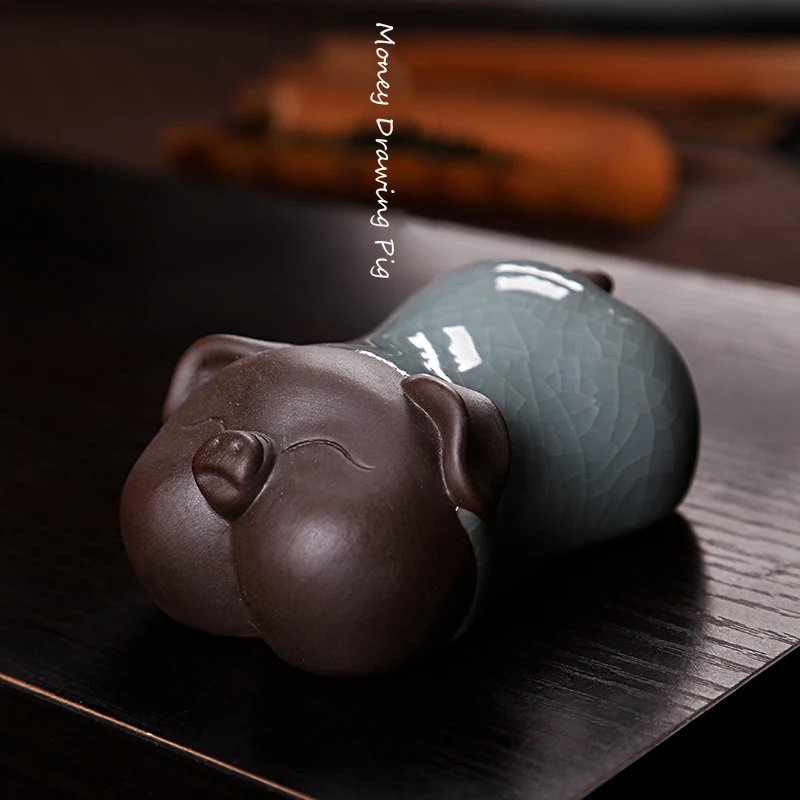 Wisamony Китайский Longquan Celadon фиолетовая глина глазурованная Свинья для рисования