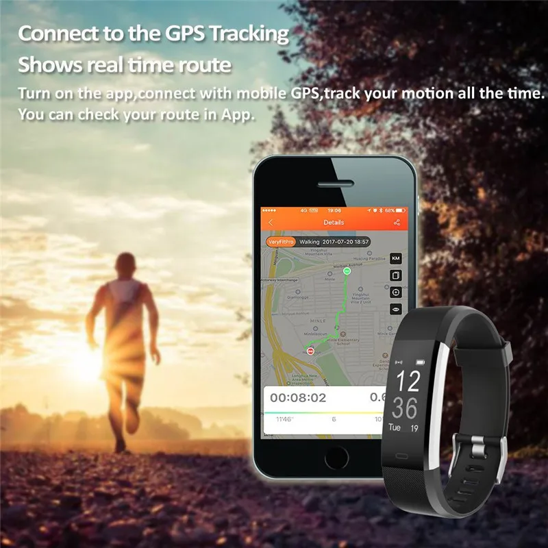 Пульсометр Фитнес Часы Умный Браслет GPS-браслет Трекер активности Шагомер Вибрирующий будильник для Xiaomi On.