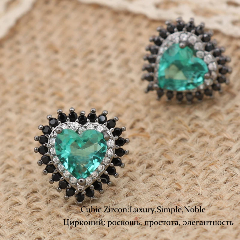 Чешский Сердце Серьги Стержня Винтаж Индийский Горный Хрусталь Заявление