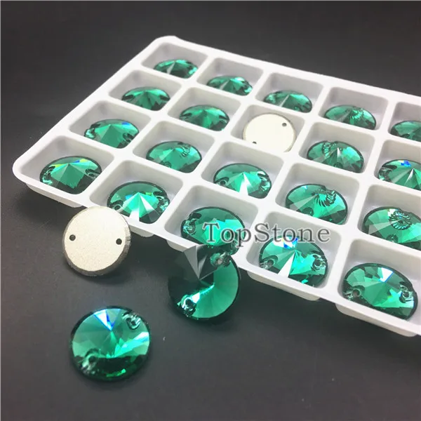 Emerald TopStone 3200 Rivoli пришивной камень с плоской задней частью K9 стеклянный кристалл 10 12 14 16 мм круглые пришивные стразы DIy Одежда для платья - Цвет: Emerald