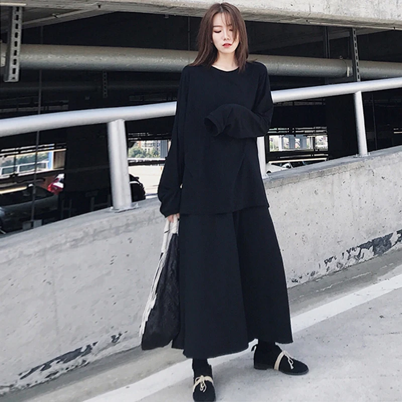 [EAM] New Spring Summer Round Neck Full Sleeve Solid Brief Temperament Personality T-shirt Women Fashion Tide JX245