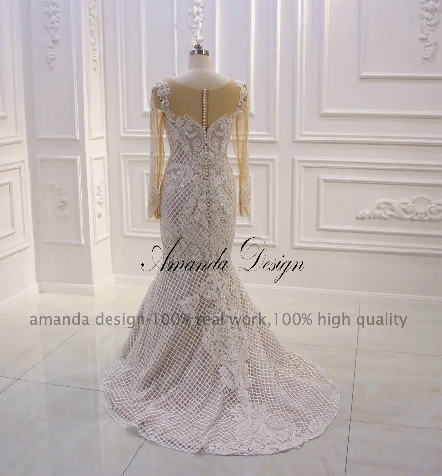 Аманда дизайн vestido de noiva с длинными рукавами Русалка Кружева свадебное платье со съемной юбкой