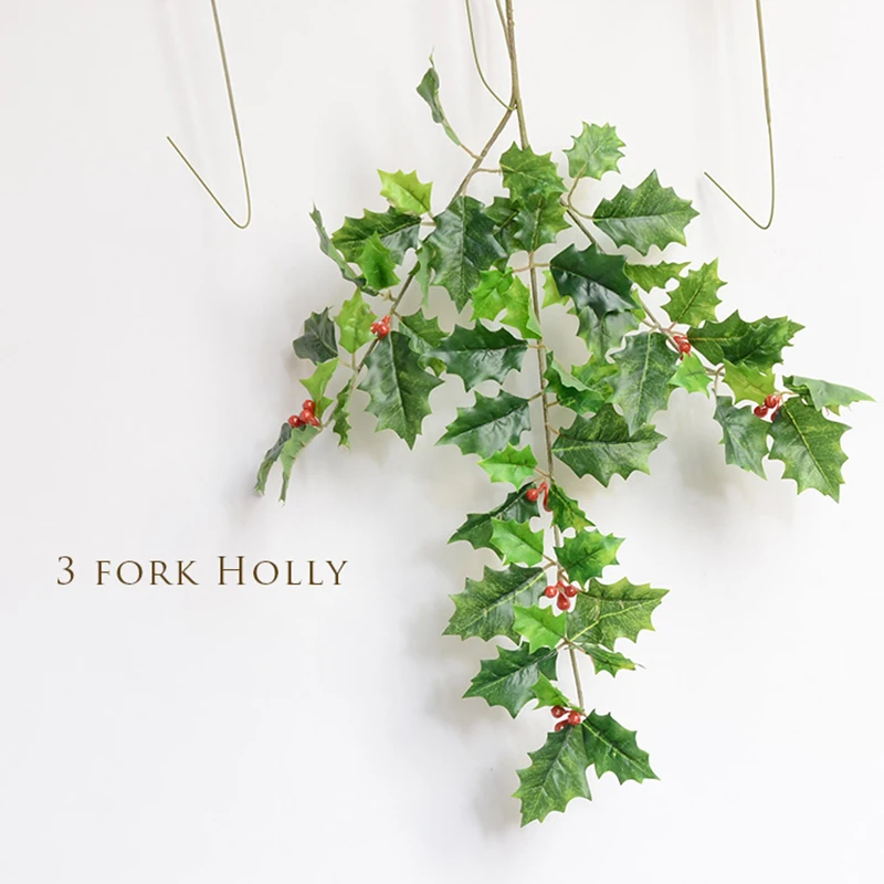 

High Quality 3 Forks Pu Artificial Holly Berry Rich Fruit Plant Artificial Silk Flowers Fruits For Christmas Wedding Home Decor