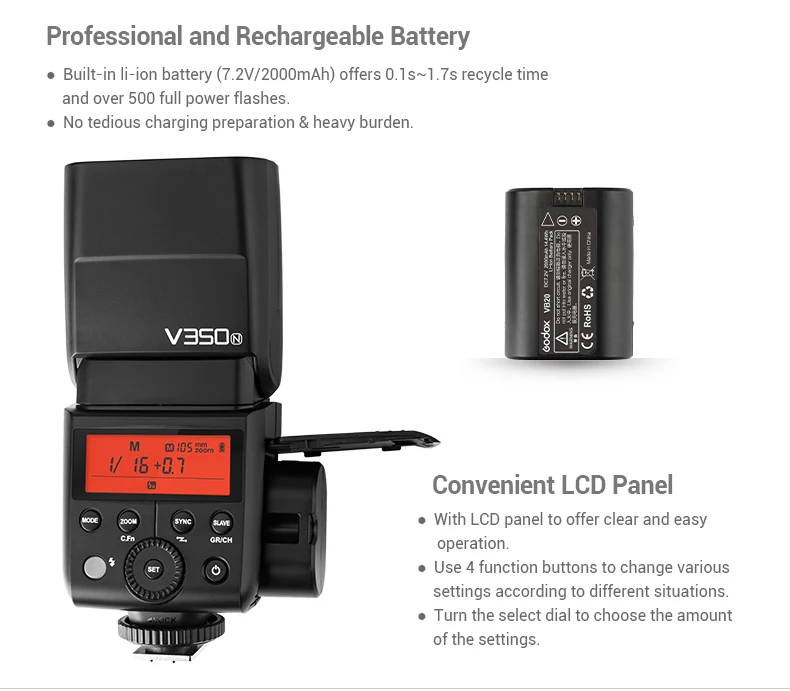 Godox V350N ttl HSS 1/8000s 2,4G X Системная камера Speedlite вспышка со встроенным литий-ионным аккумулятором+ передатчик XPro-N для Nikon