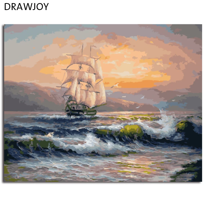 DRAWJOY картина в рамке морской пейзаж сделай сам по номерам настенное искусство для гостиной Холст Картина маслом для домашнего декора 40*50 см