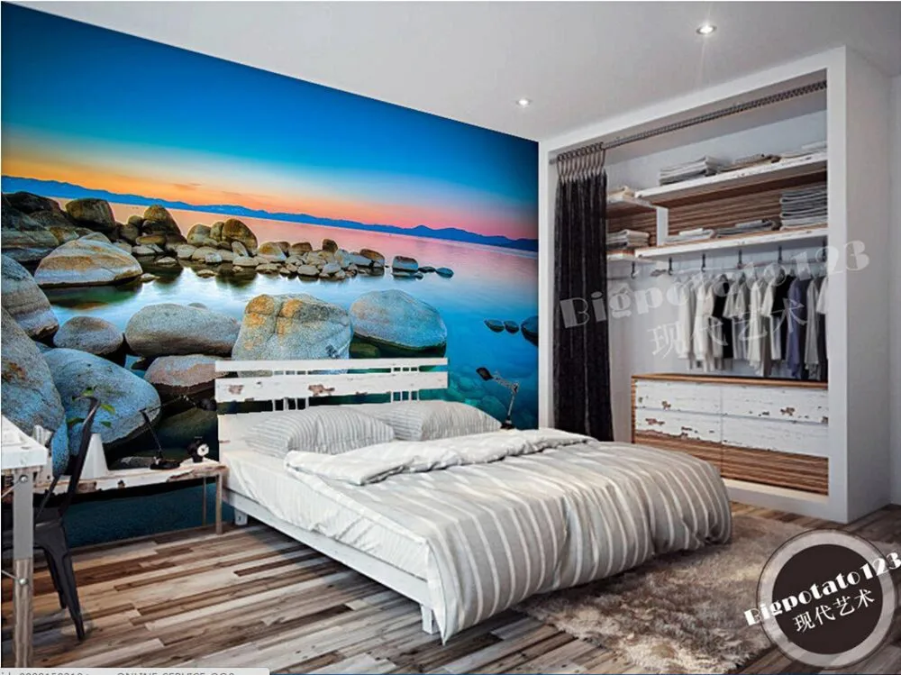 Custom 3d murals Beautiful fire clouds blue sky stone lake scenery papel DE parede living room sofa tv wall bedroom wallpaper |