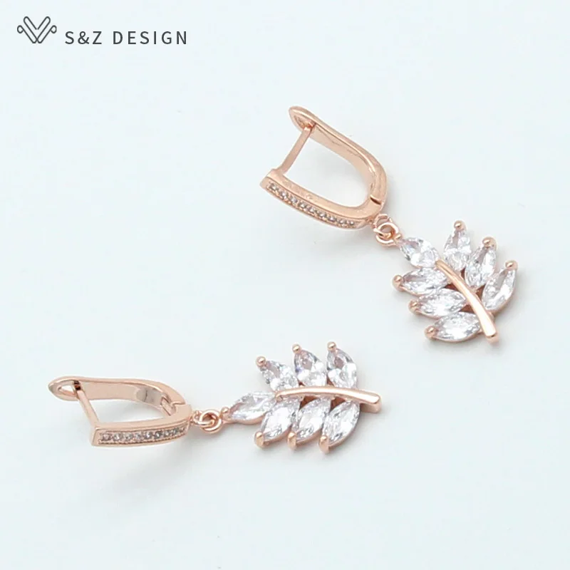 Женские серьги подвески S & Z из розового золота 585 пробы с инкрустацией микровоска