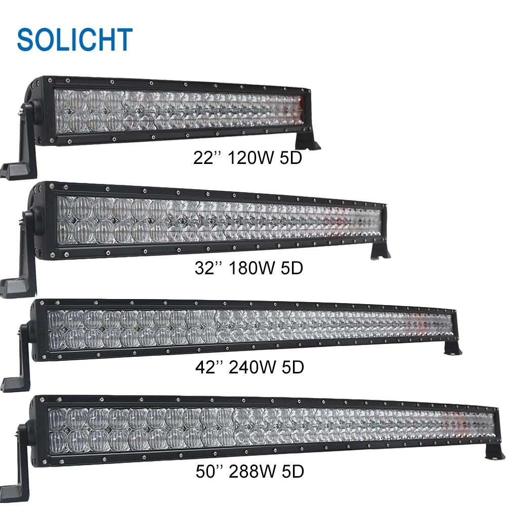 Solicht22'' 120 Вт 32 ''180 W 42'' 240 Вт 5" 288 Вт 5D объектив проектора авто противотуманные фары лампа светильник бар 4x4 Светодиодный внедорожный вождения светильник, футболка с принтом" автомобиль "Уаз ГАЗ грузовик 12V
