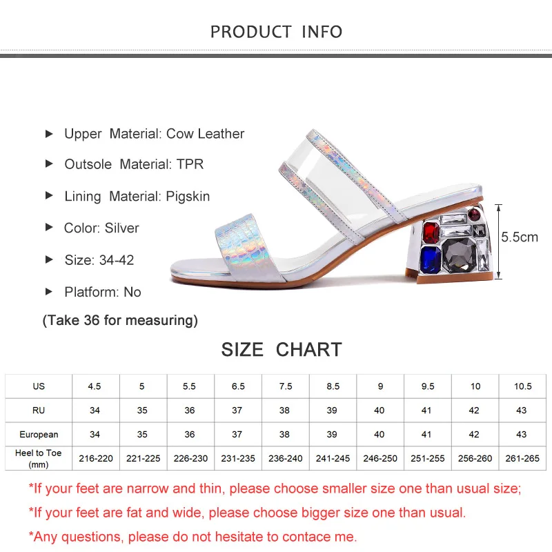 Женские шлепанцы из натуральной кожи на высоком квадратном каблуке серебристые